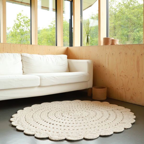 Natúr horgolt kerek mosható szőnyeg 150 x 150 cm AMIRA