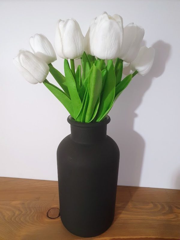 Élethű 10 szálas holland tulipáncsokor 34 x 30 cm FEHÉR